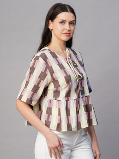 Women's Cotton Flax Regular Fit Blouse Pink