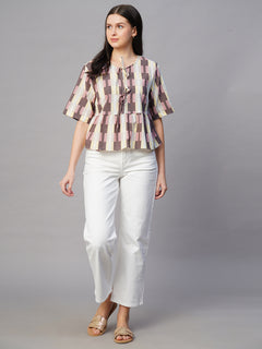 Women's Cotton Flax Regular Fit Blouse Pink