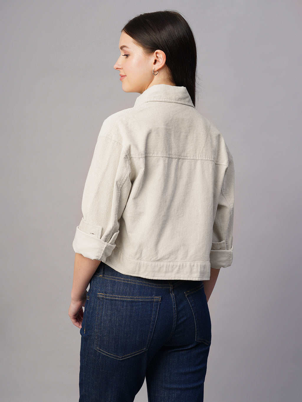 Women's Corduroy Offwhite 100% Cotton Regular Fit Jacket
