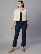 Women's Corduroy Offwhite 100% Cotton Regular Fit Jacket