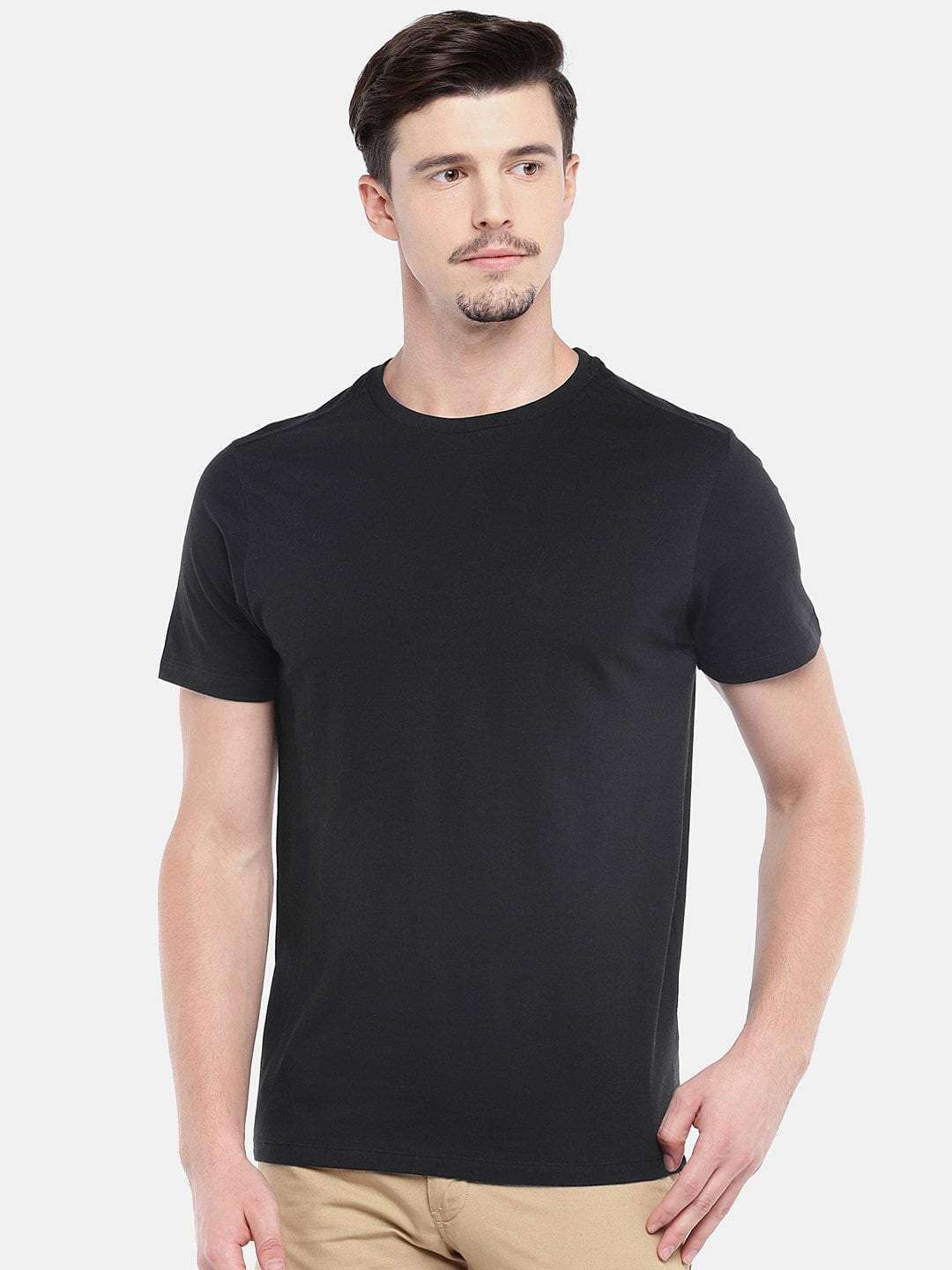 Men's Black Cotton Regular Fit TShirt