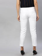Women's White Cotton Lycra Regular Fit Pant