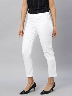 Women’s Cotton Lycra Straight Fit Pant White