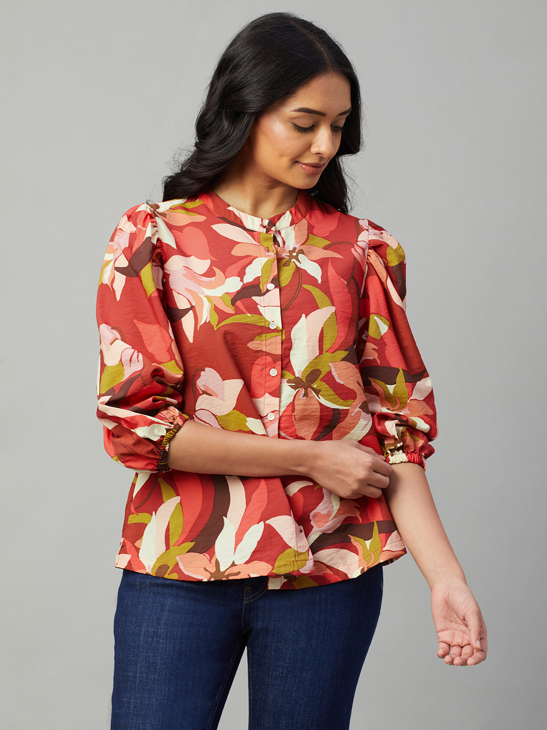 Women's Red 100% Viscose Regular Fit Blouse