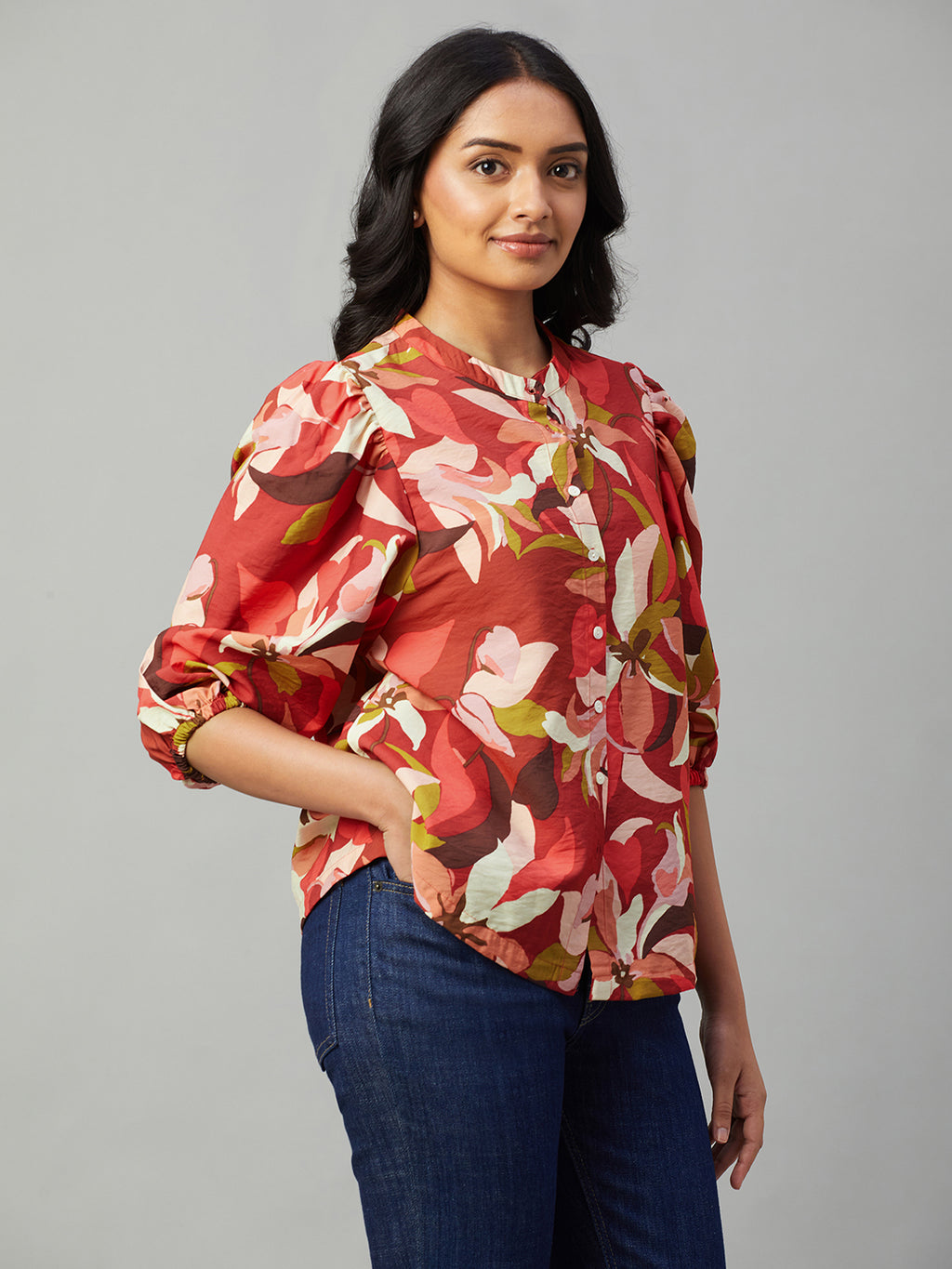 Women's Red 100% Viscose Regular Fit Blouse