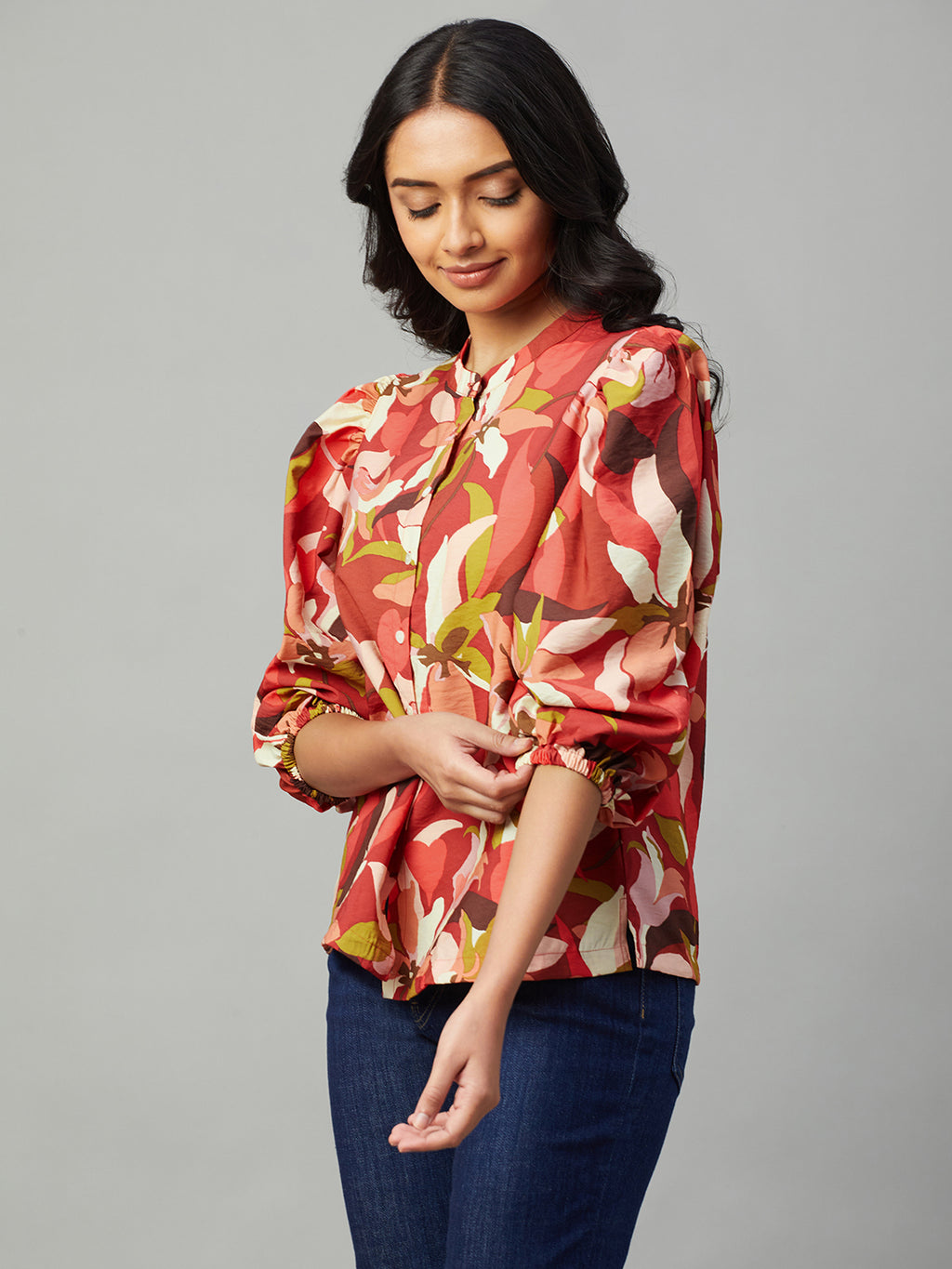 Women's Red 100% Viscose Regular Fit Blouse