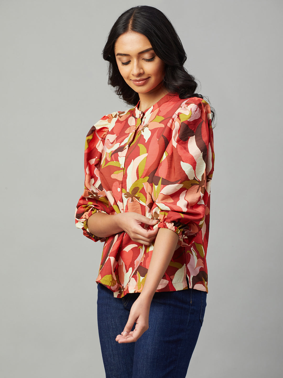 Women's Red 100% Viscose Regular Fit Blouse
