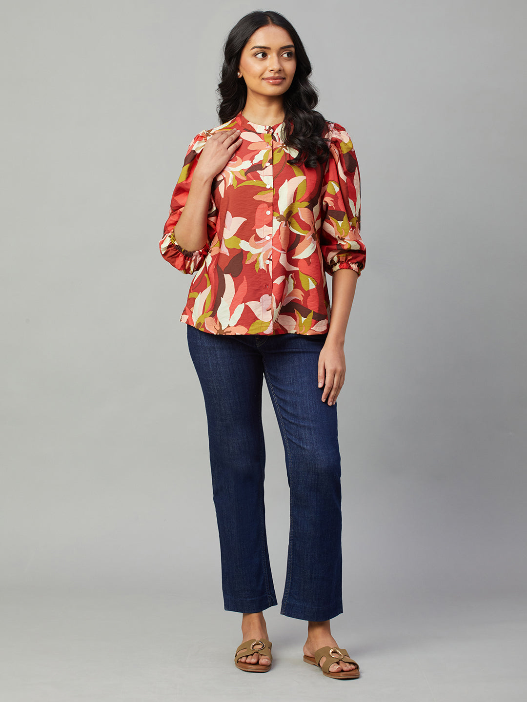 Women's Red 100% Viscose Regular Fit Blouse