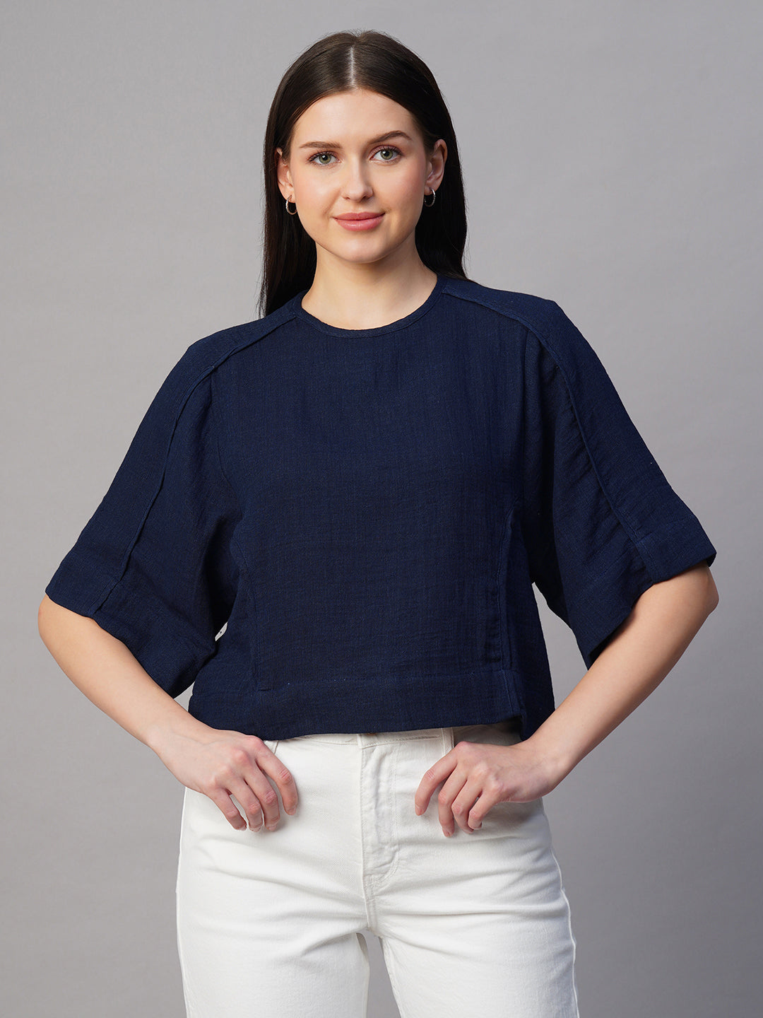 Women's Indigo 100% Cotton Boxy Fit Blouse