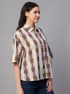 Women's Pink Cotton Flax Boxy Fit Blouse