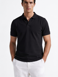 Men's Black Cotton Elastane Slim Fit Tshirt