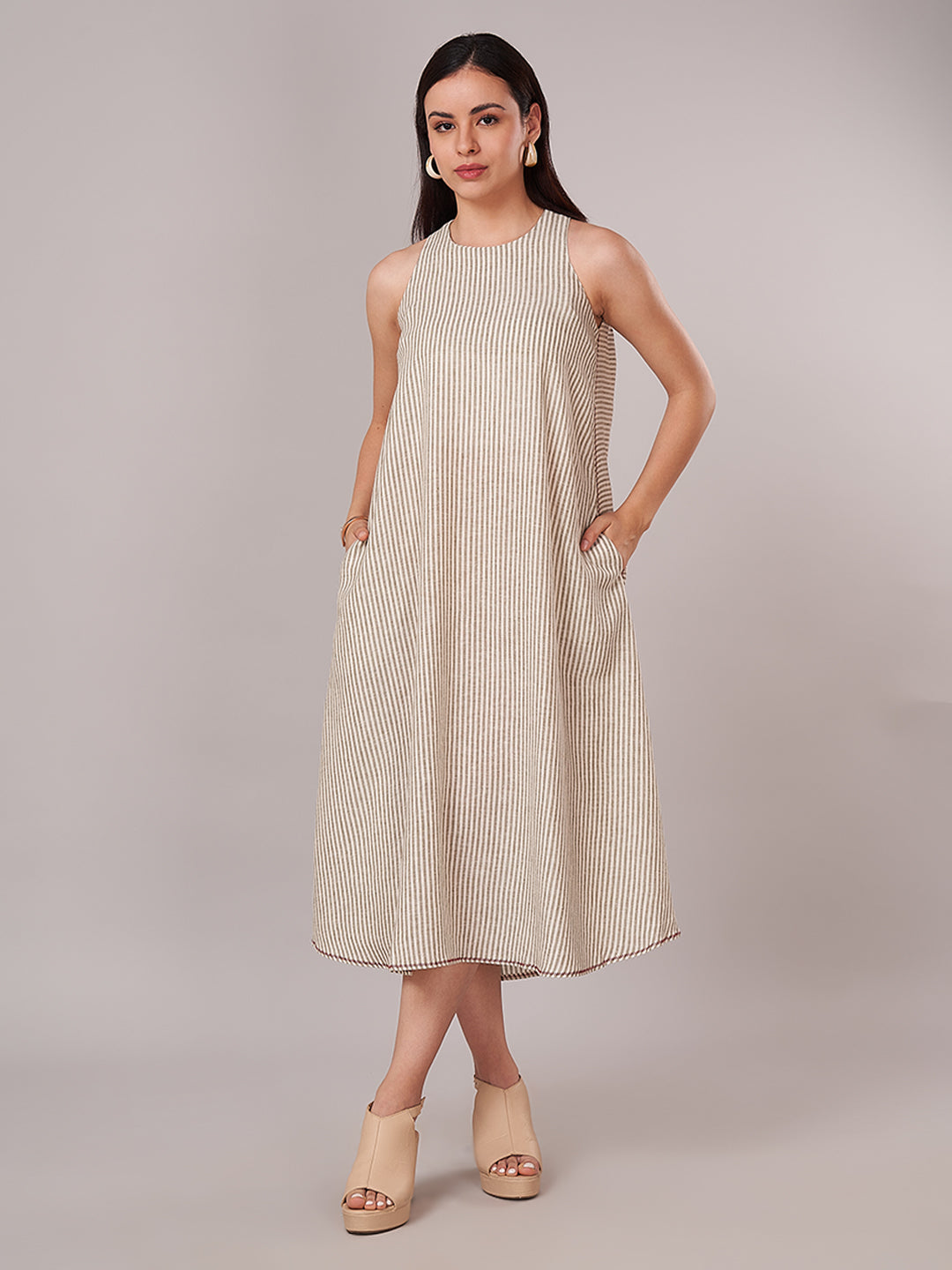 Women's Linen Blend A Line Dress Olive