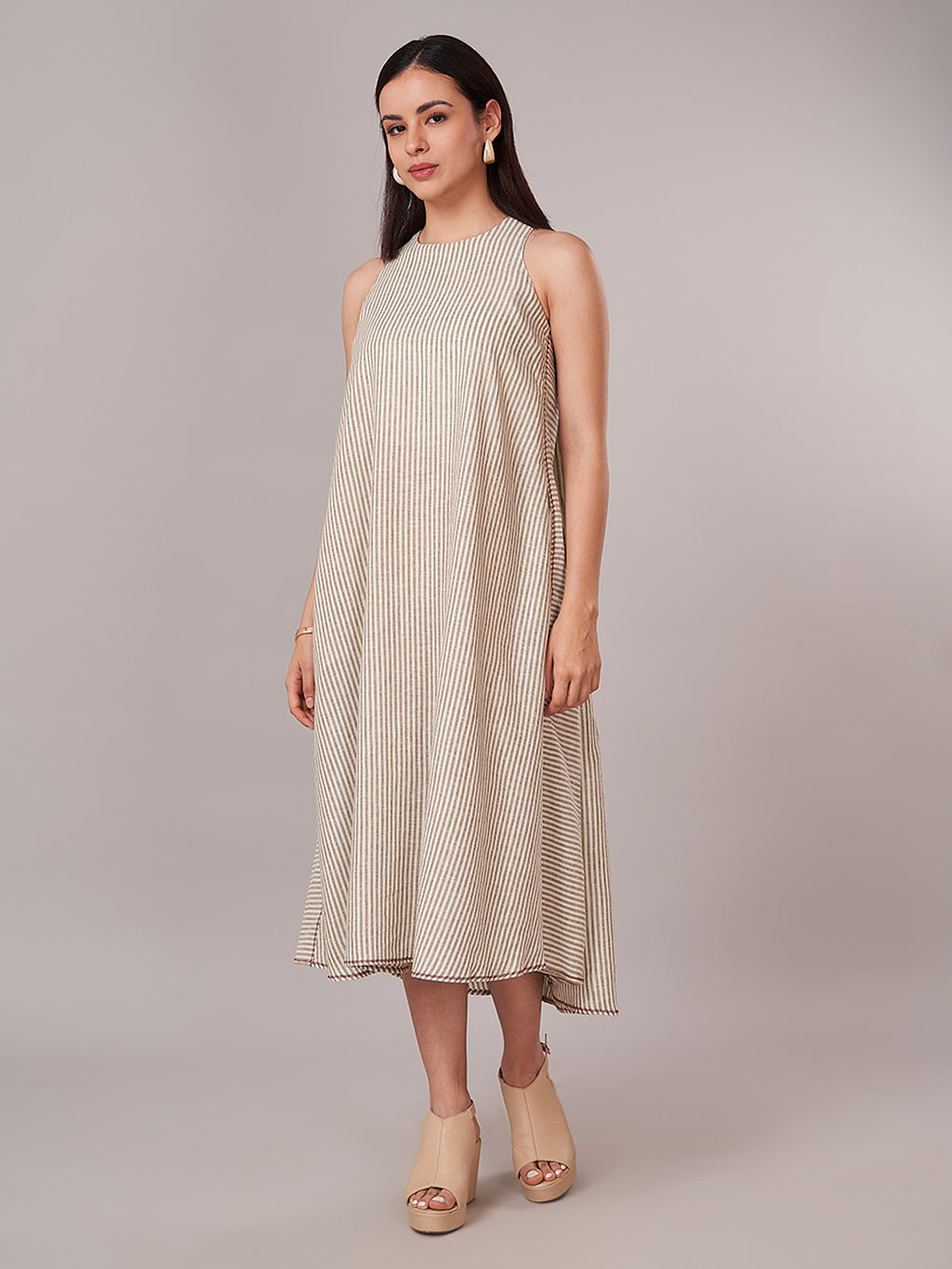 Women's Linen Blend A Line Dress Olive