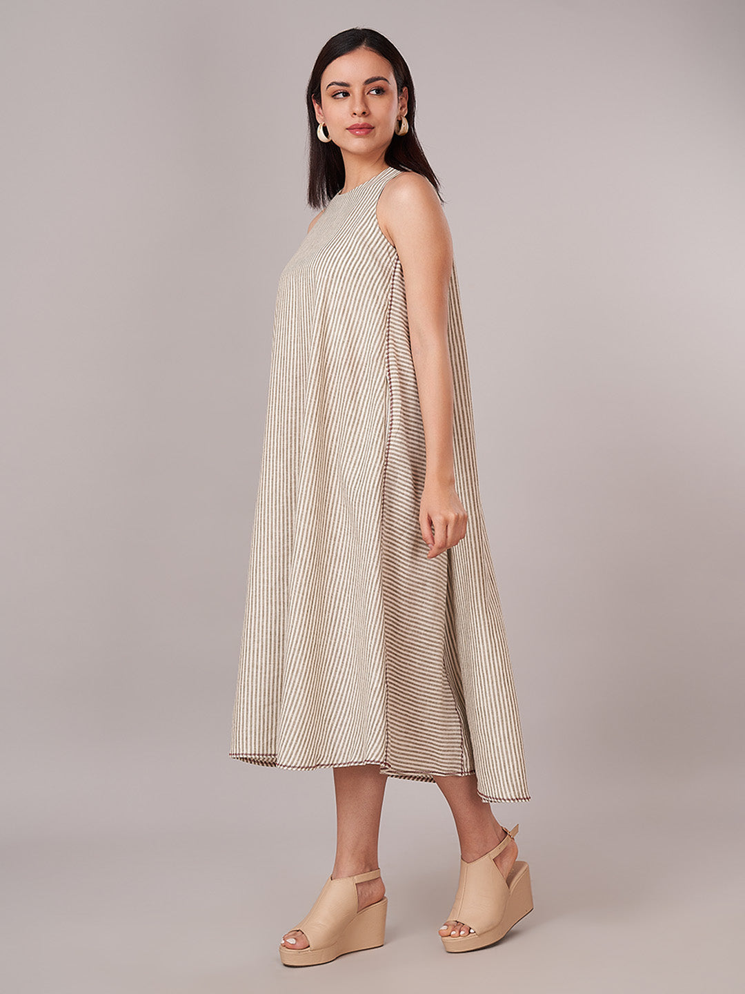 Women's Linen Blend A Line Dress Olive