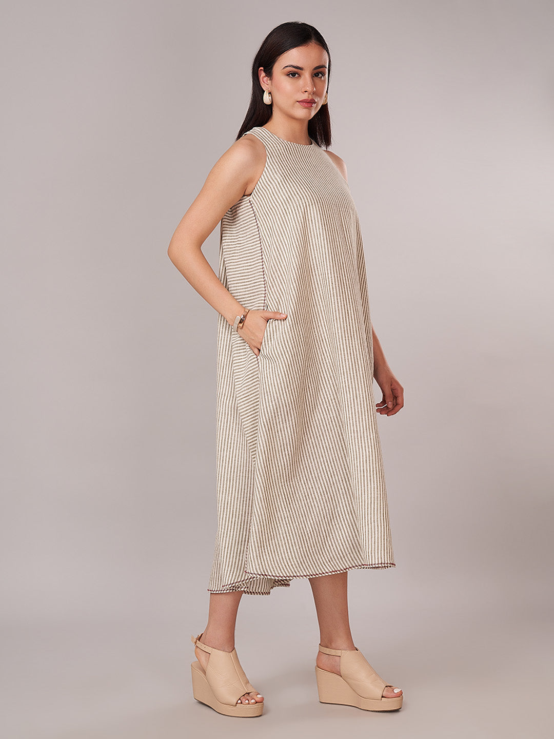 Women's Linen Blend A Line Dress Olive