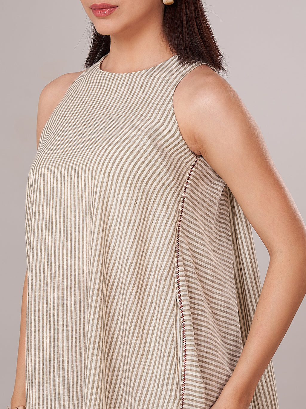 Women's Linen Blend A Line Dress Olive