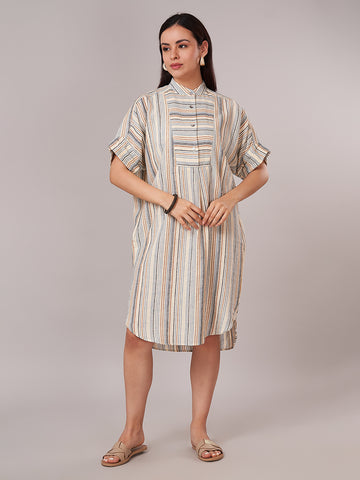 Women's Linen Viscose Boxy Fit Dress Cream