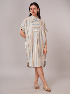 Women's Linen Viscose Boxy Fit Dress Cream