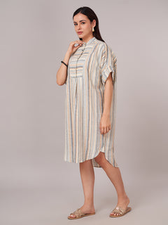Women's Linen Viscose Boxy Fit Dress Cream