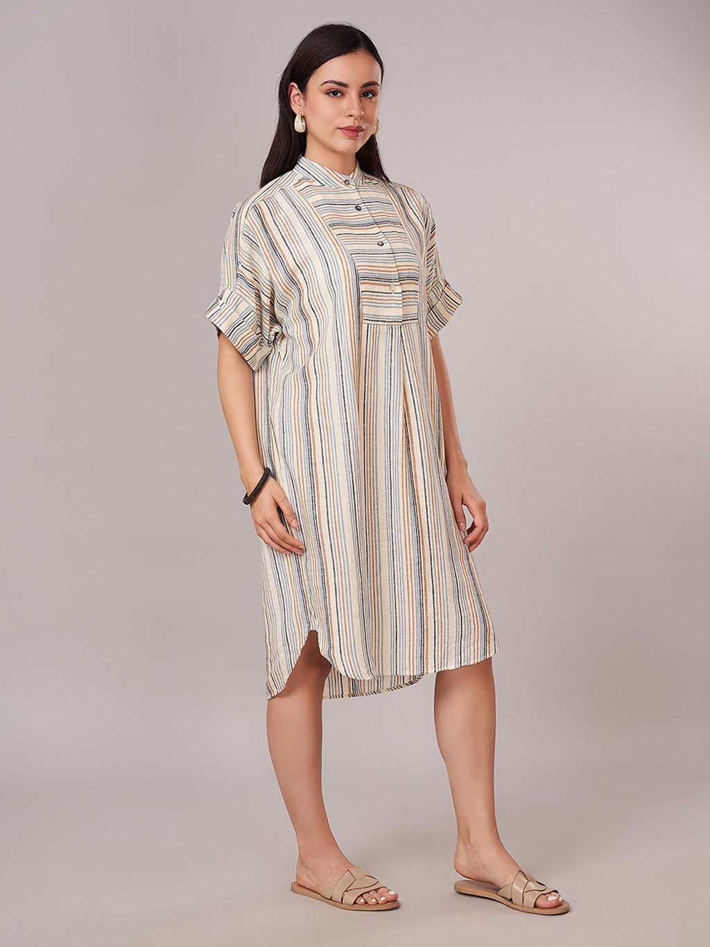 Women's Linen Viscose Boxy Fit Dress Cream