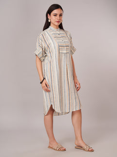 Women's Linen Viscose Boxy Fit Dress Cream