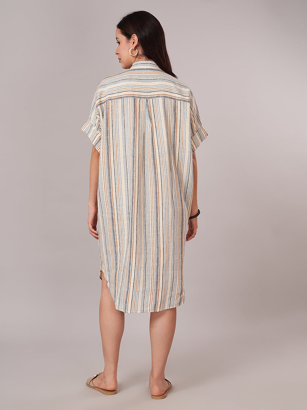 Women's Linen Viscose Boxy Fit Dress Cream