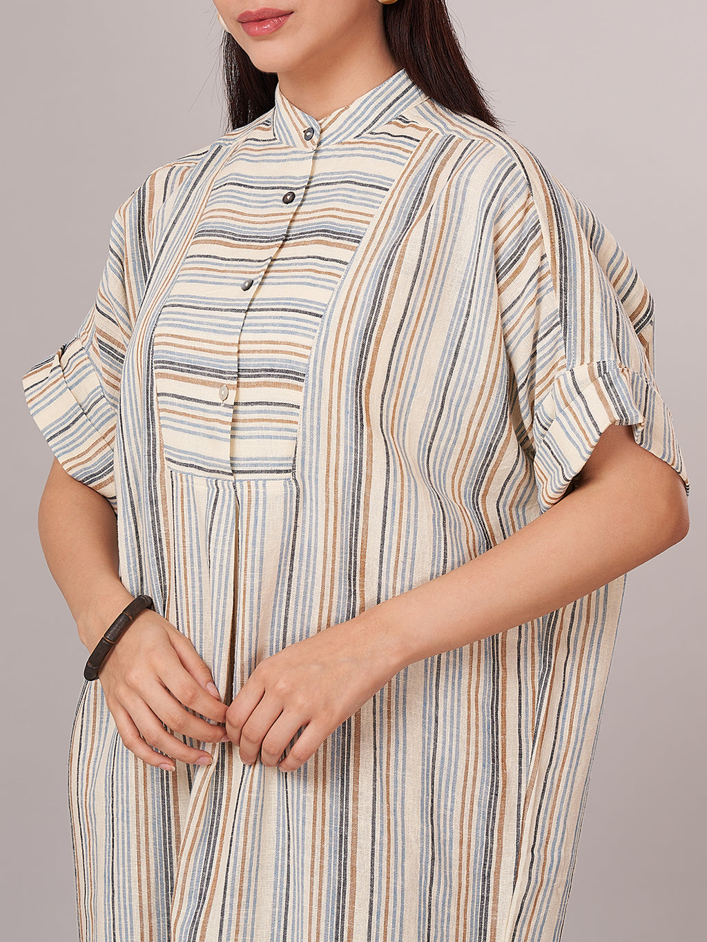 Women's Linen Viscose Boxy Fit Dress Cream
