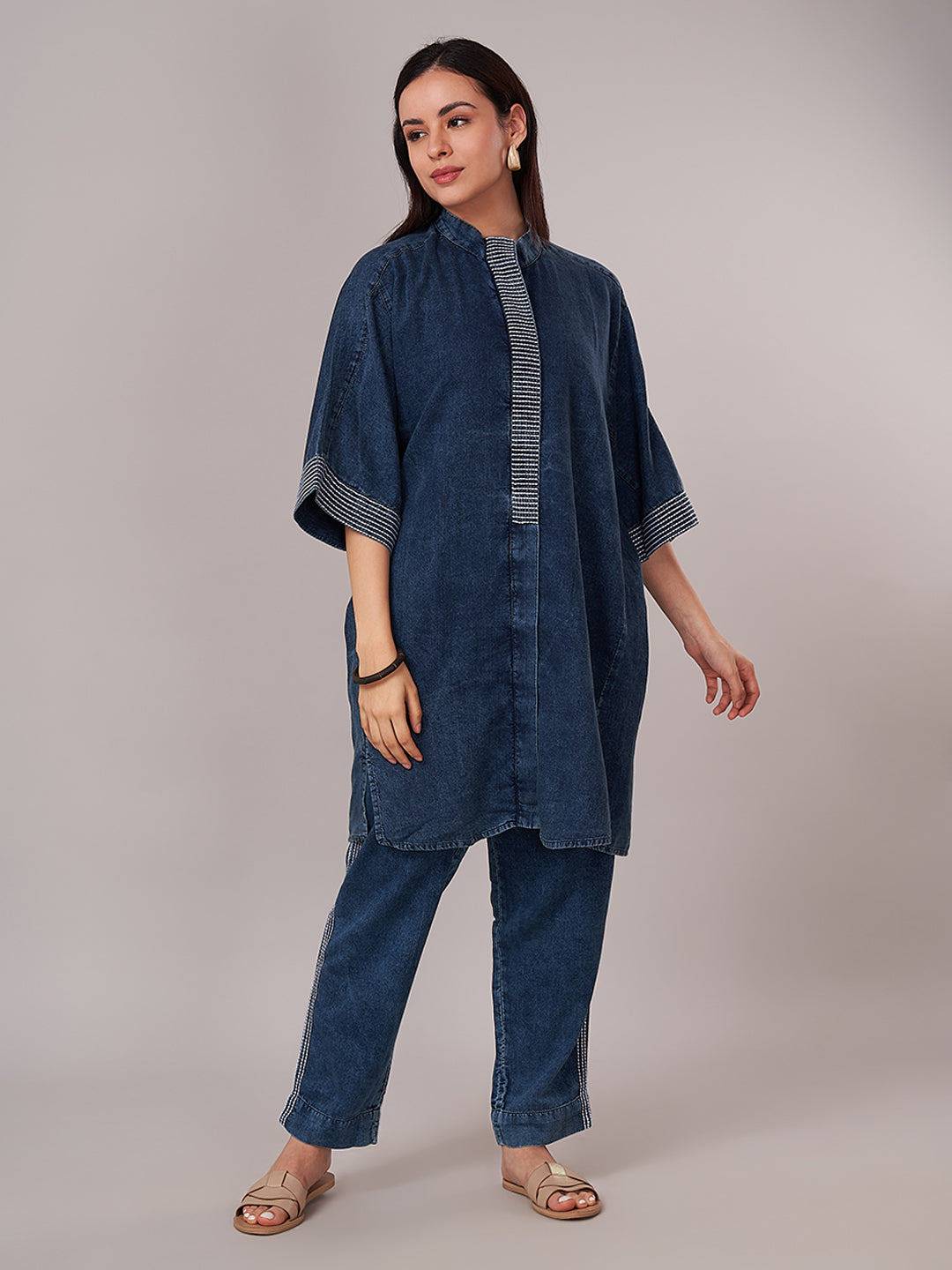 Women's 100% Cotton Regular Fit Kurta Denim