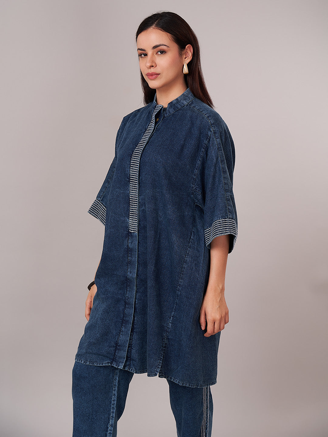 Women's 100% Cotton Regular Fit Kurta Denim