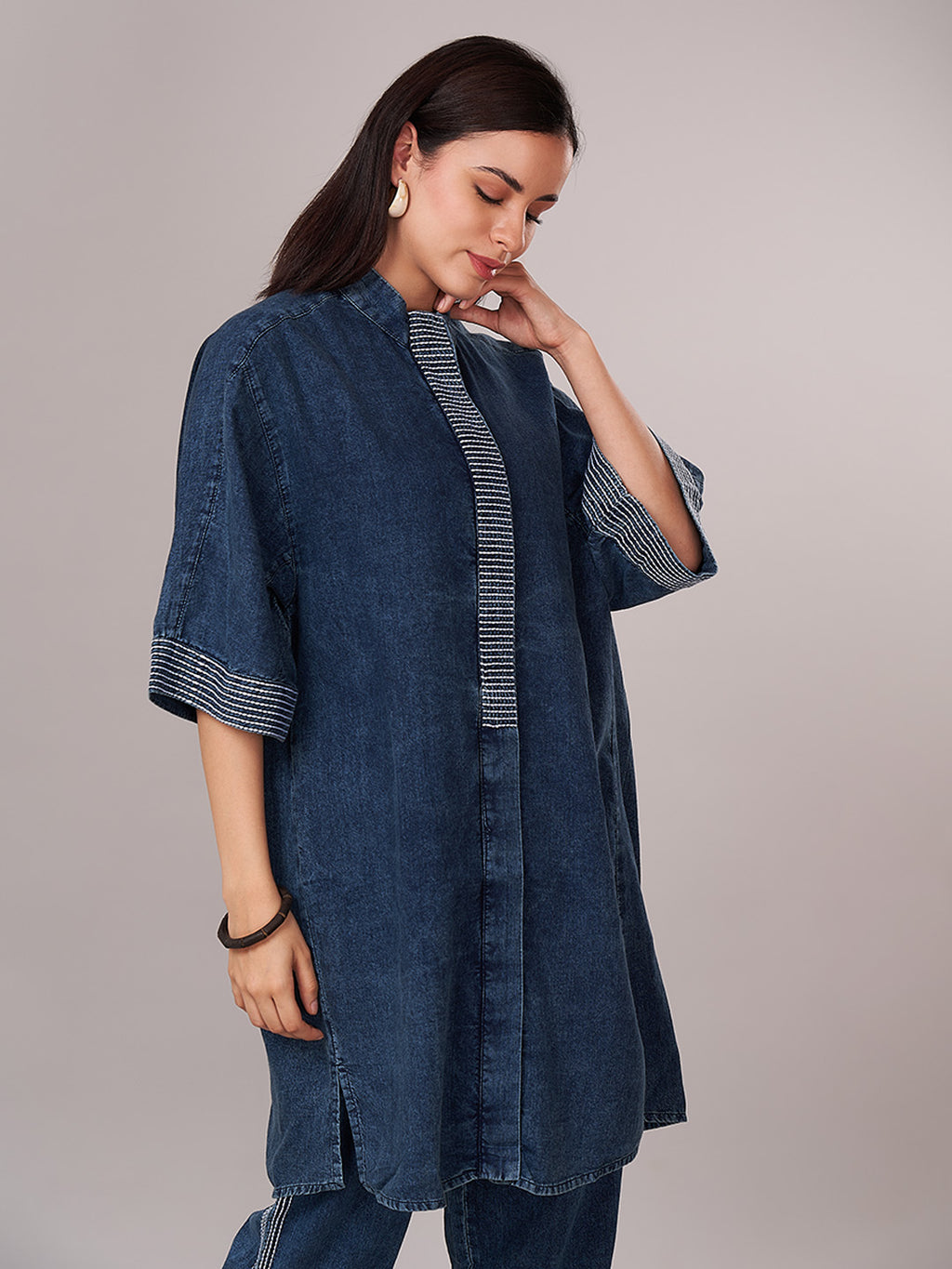 Women's 100% Cotton Regular Fit Kurta Denim