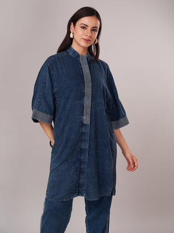 Women's 100% Cotton Regular Fit Kurta Denim