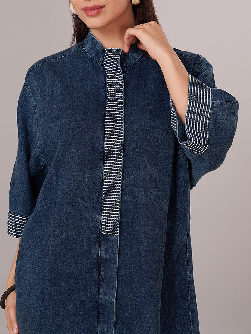 Women's 100% Cotton Regular Fit Kurta Denim