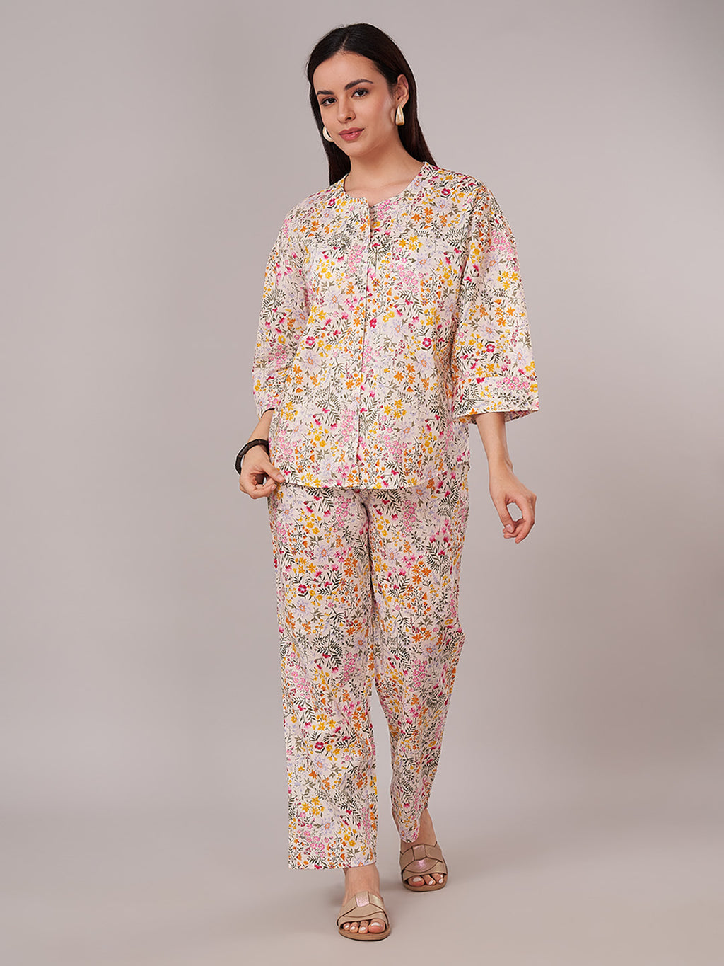 Women's 100% Cotton Regular Fit Pyjama Suit Multi