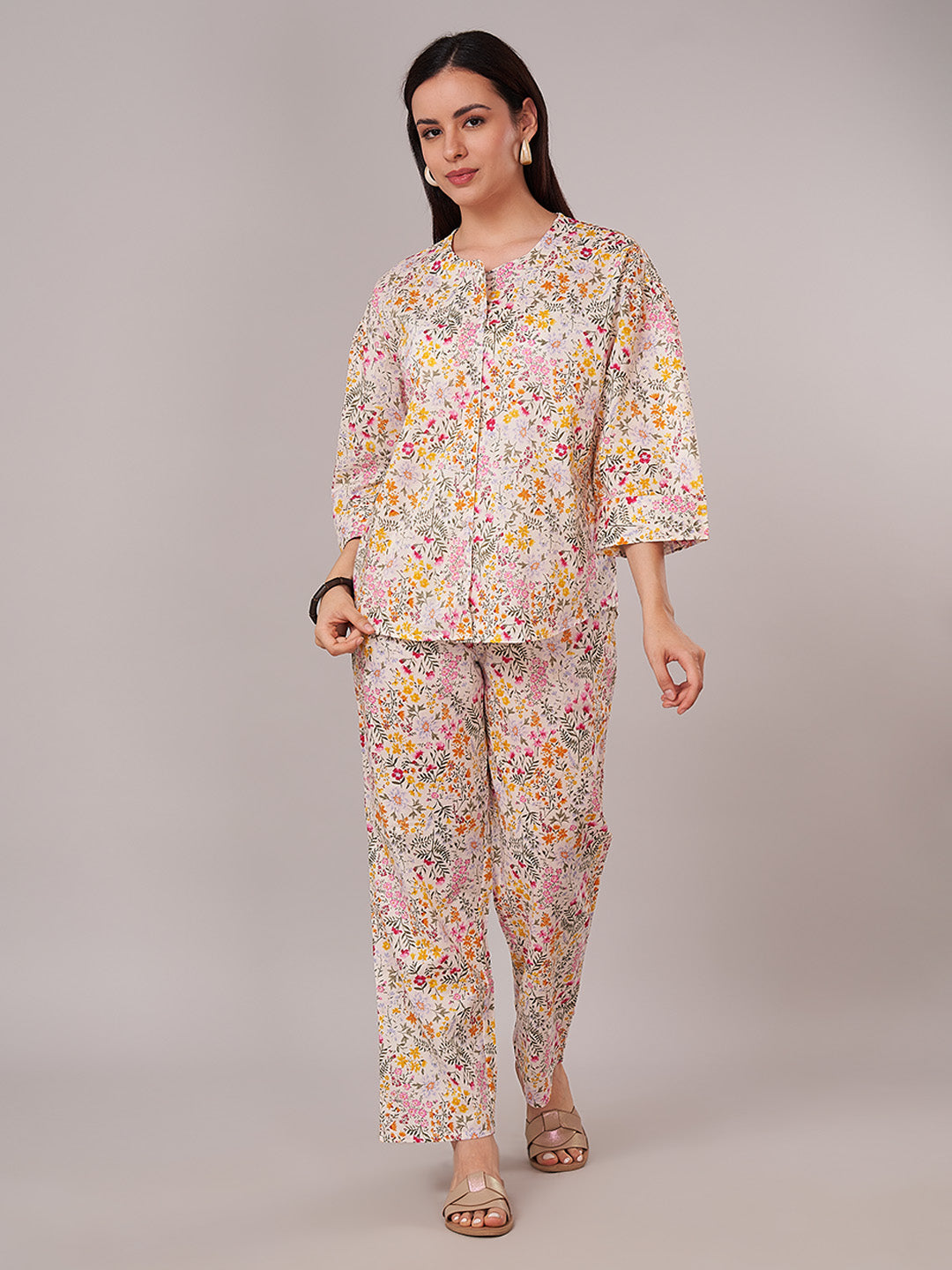 Women's 100% Cotton Regular Fit Pyjama Suit Multi