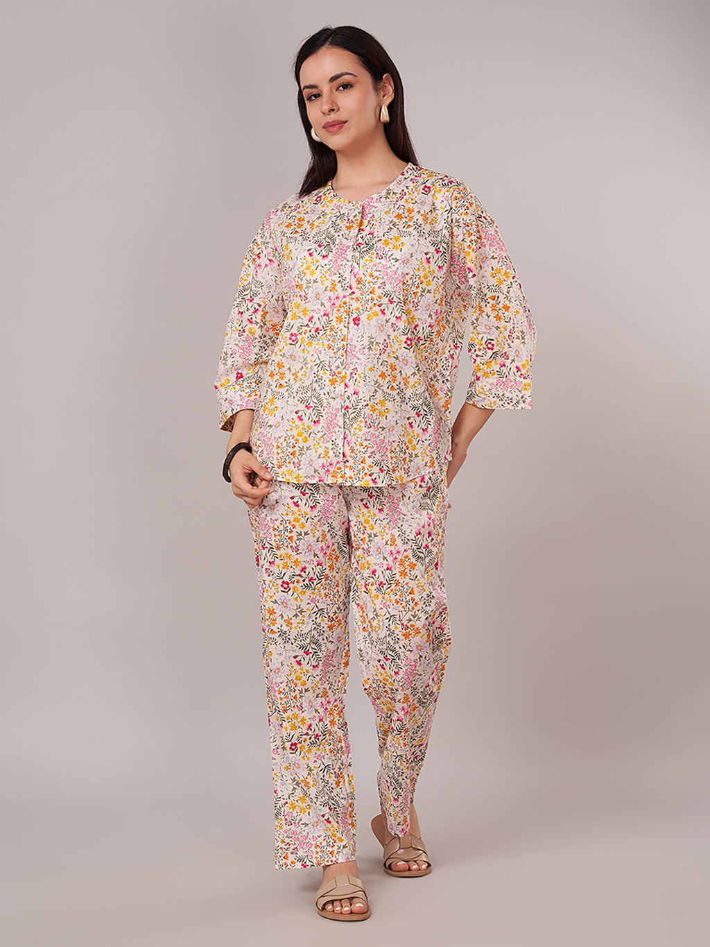 Women's 100% Cotton Regular Fit Pyjama Suit Multi