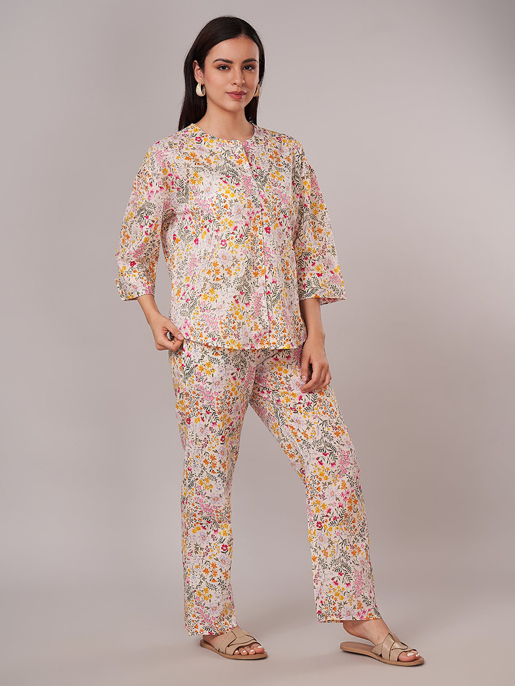 Women's 100% Cotton Regular Fit Pyjama Suit Multi