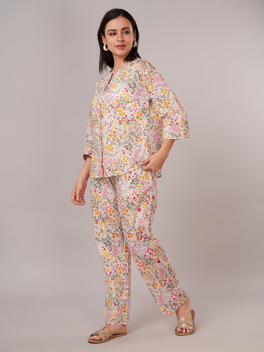 Women's 100% Cotton Regular Fit Pyjama Suit Multi