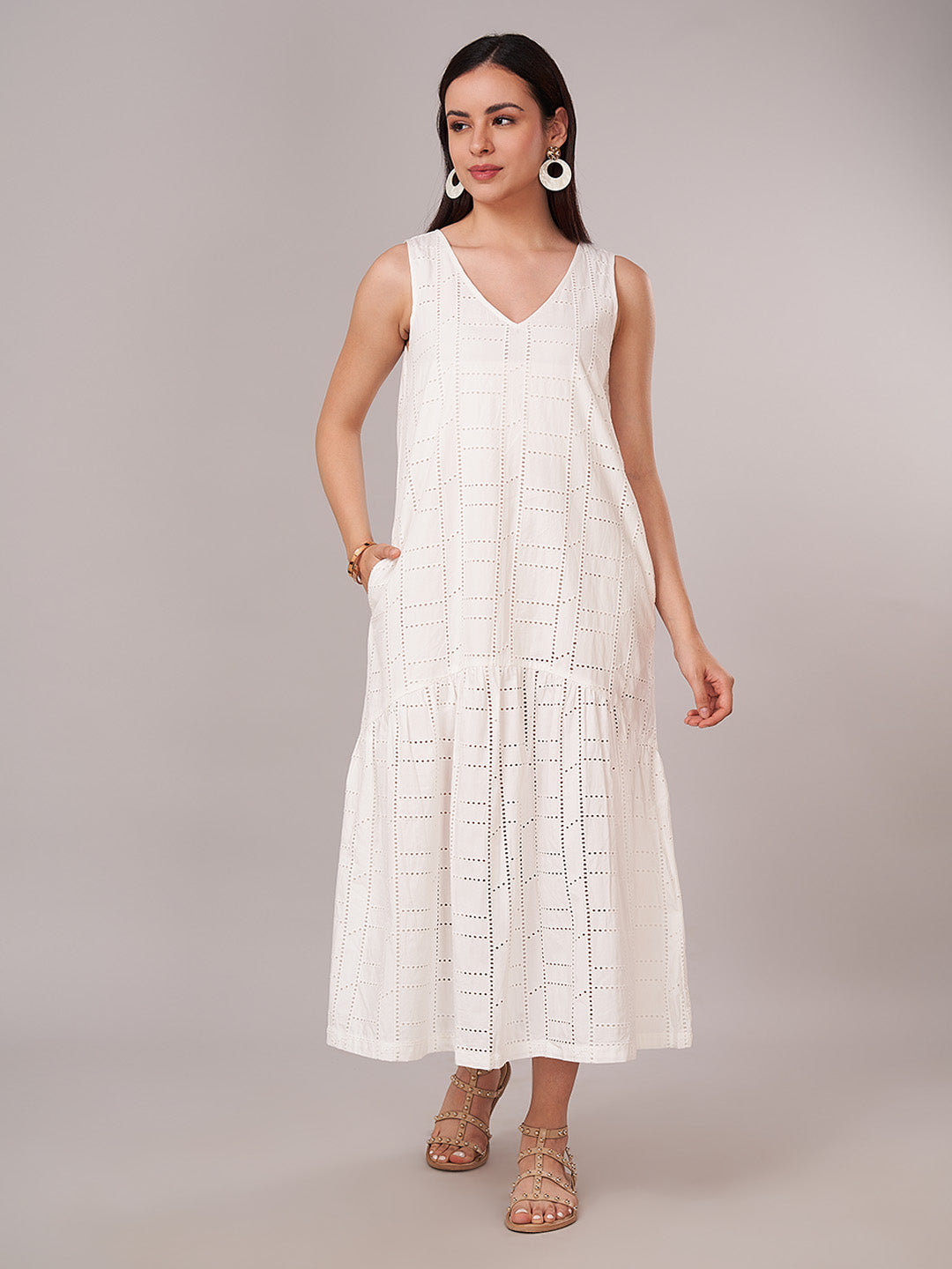 Women's 100% Cotton Regular Fit Dress White