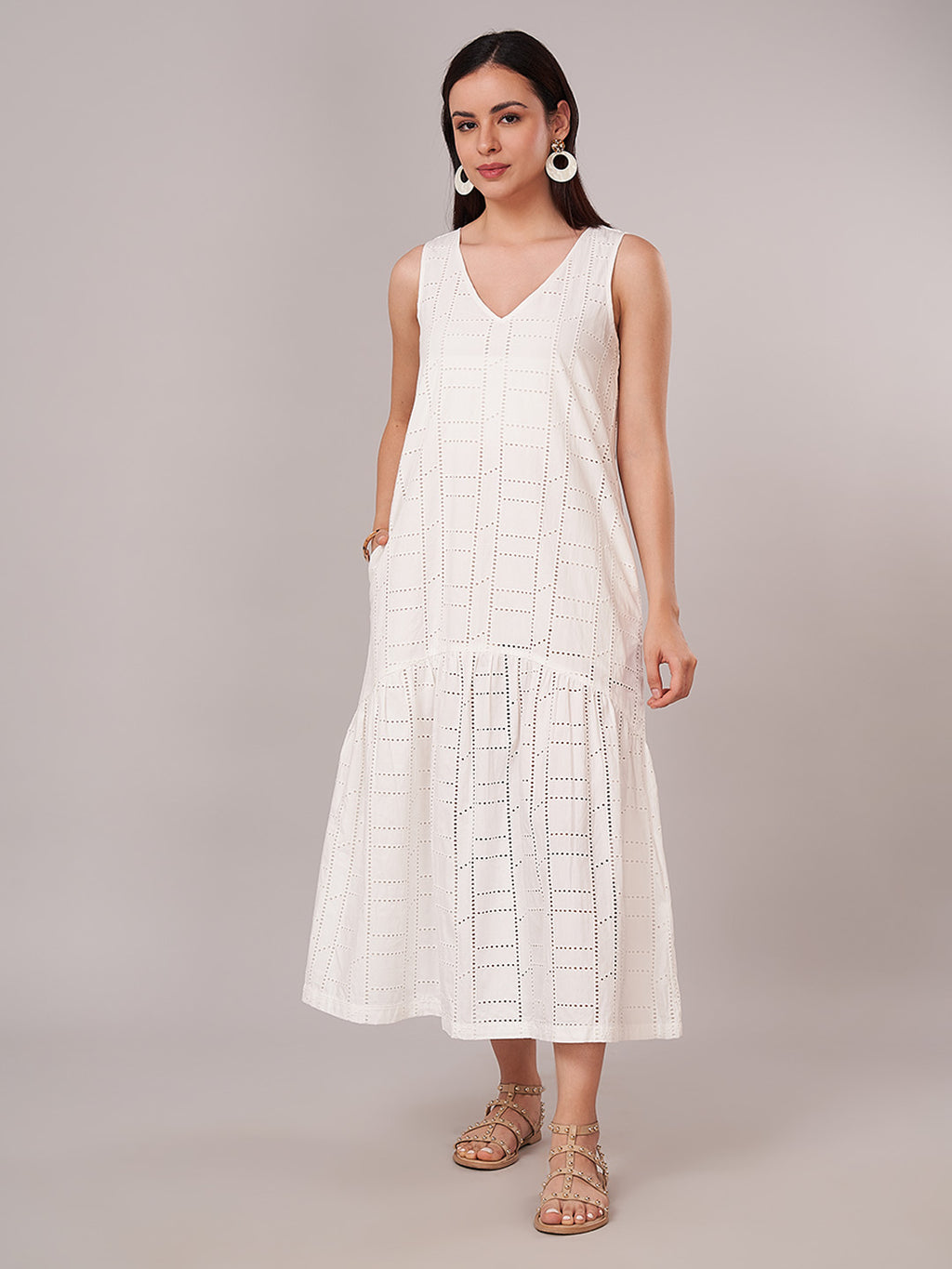 Women's 100% Cotton Regular Fit Dress White