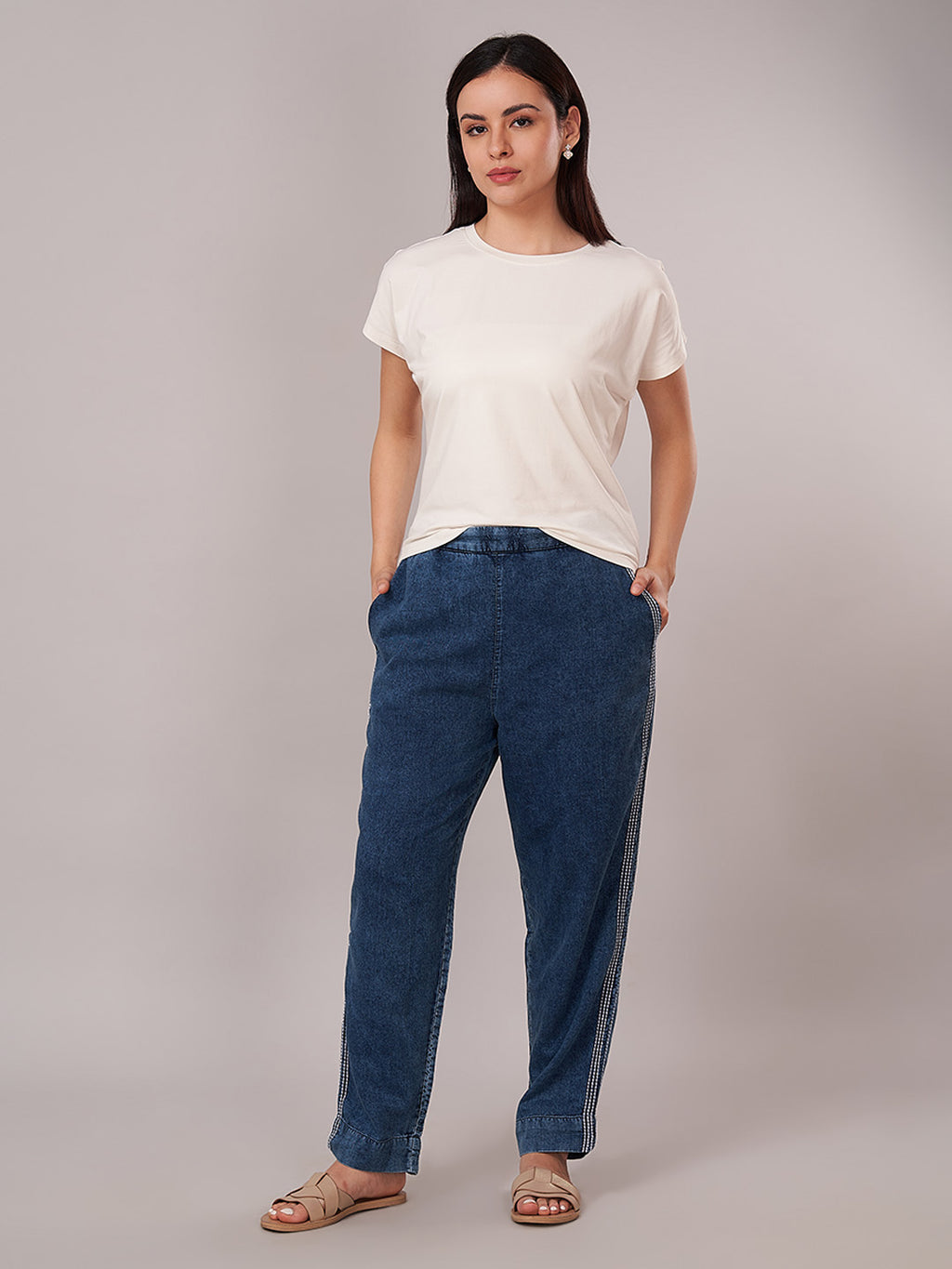Women's 100% Cotton  Regular Fit Pant Denim