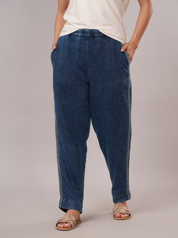 Women's 100% Cotton  Regular Fit Pant Denim