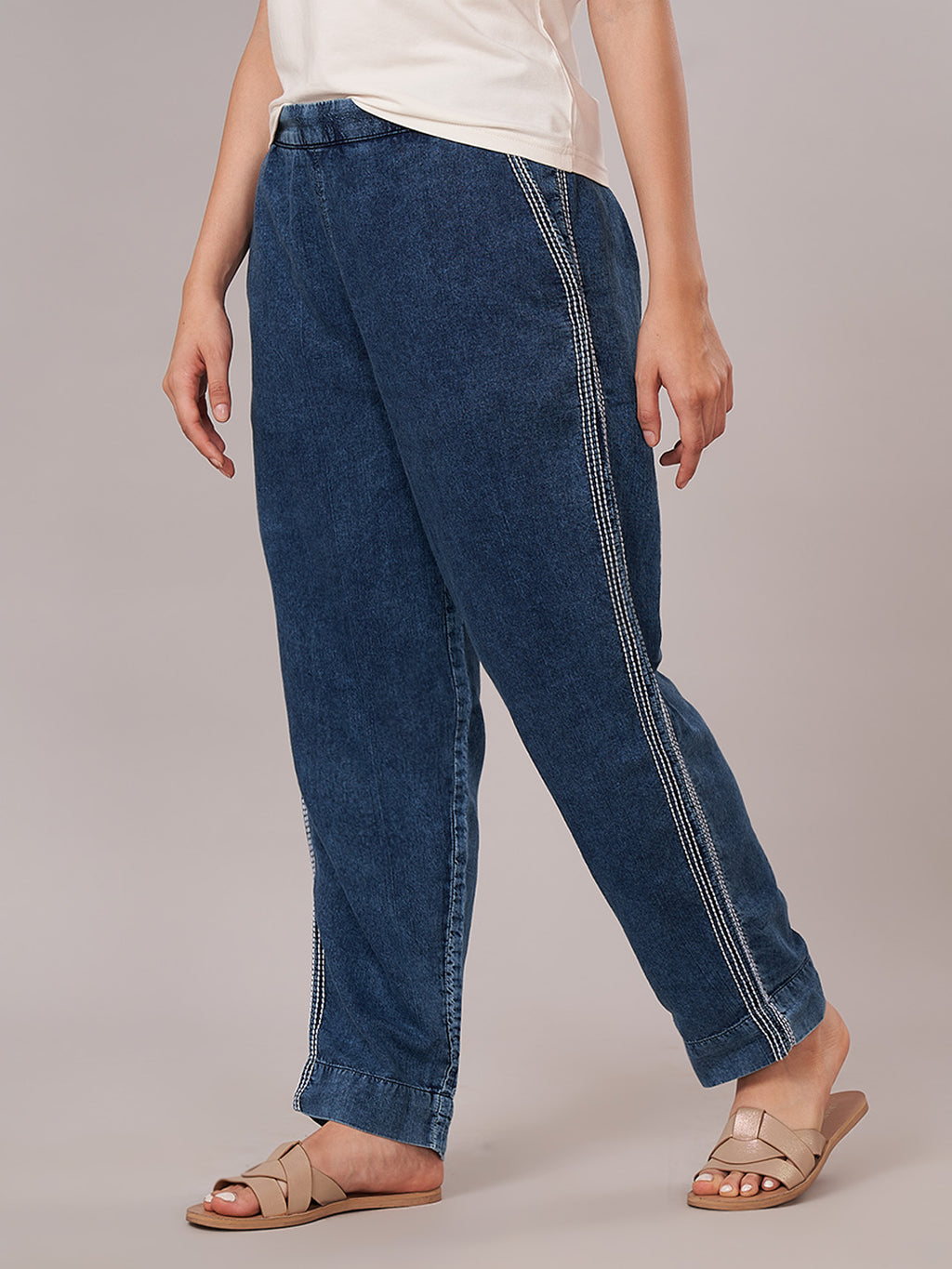 Women's 100% Cotton  Regular Fit Pant Denim