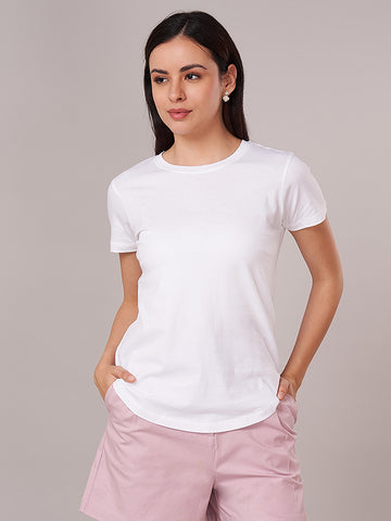 Women's 100% Cotton Regular Fit Tshirt White