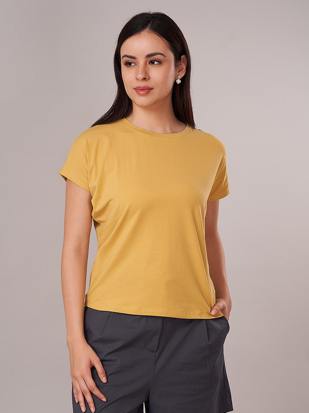 Women's Bamboo Regular Fit Tshirt Mustard