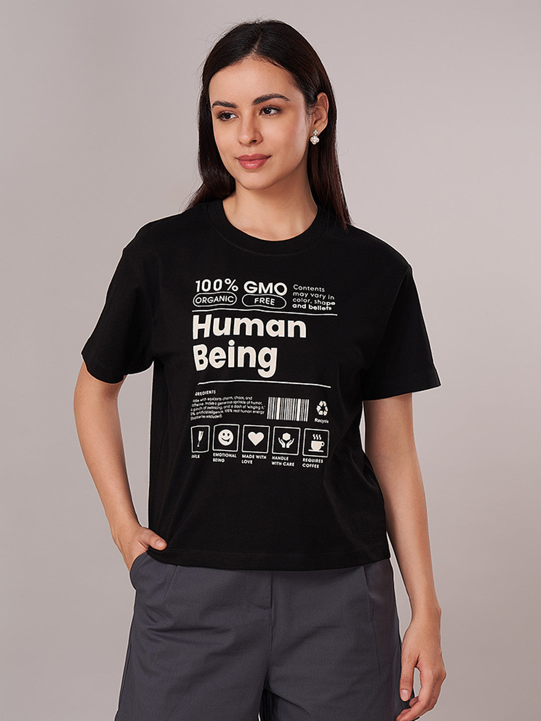 Women's 100% Organic Cotton Regular Fit Tshirt Black