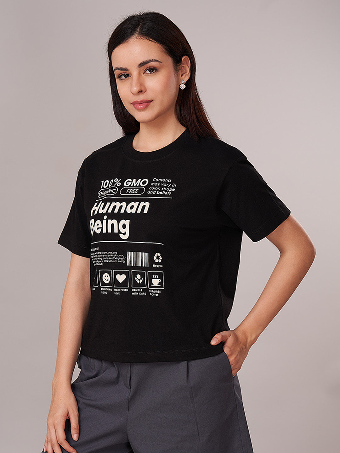 Women's 100% Organic Cotton Regular Fit Tshirt Black