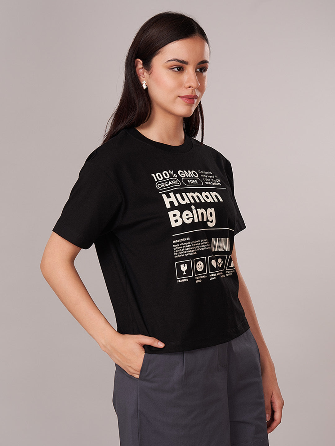 Women's 100% Organic Cotton Regular Fit Tshirt Black