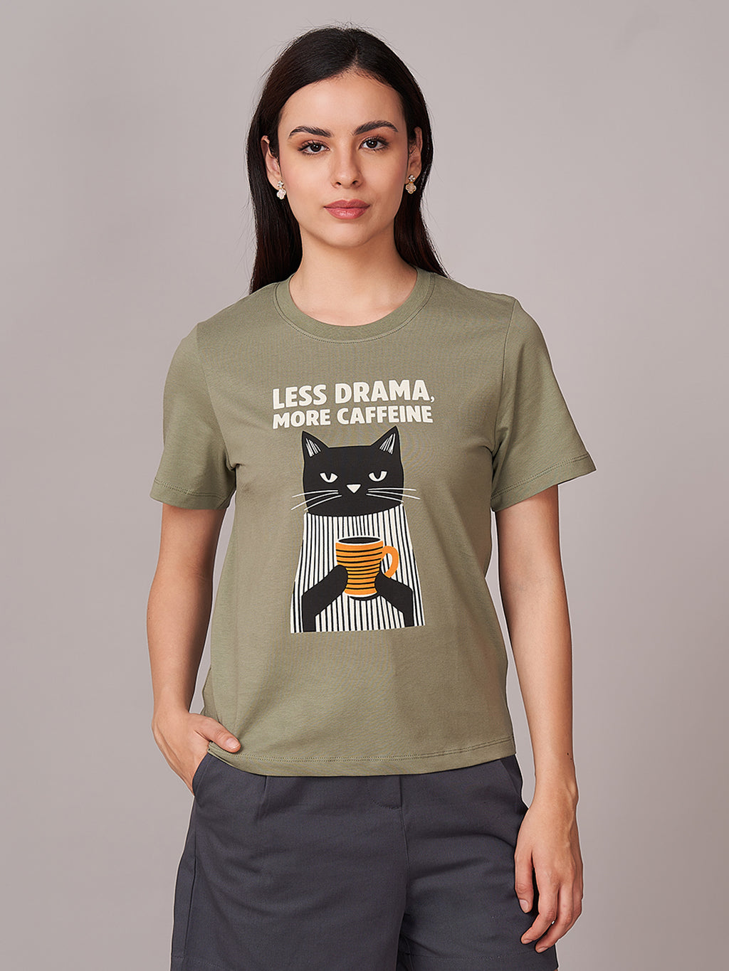 Women's 100% Organic Cotton Regular Fit Tshirt Olive