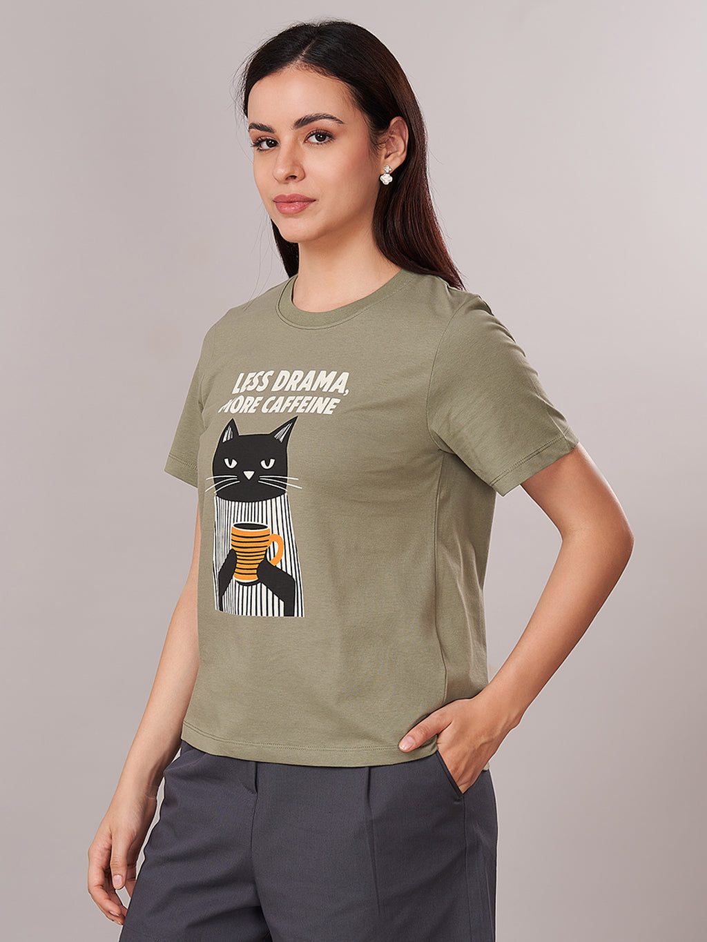 Women's 100% Organic Cotton Regular Fit Tshirt Olive