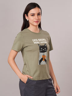 Women's 100% Organic Cotton Regular Fit Tshirt Olive